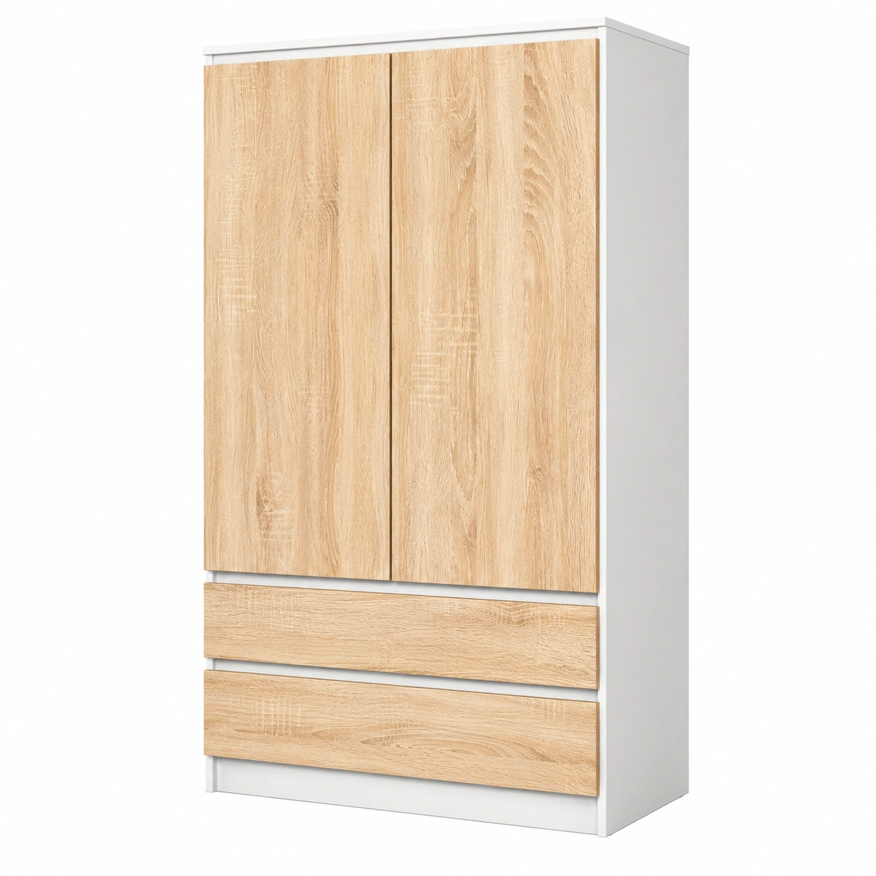 Geraumiger Kleiderschra mit 2 Turen und 4 Einlegeboden, Weiss/Eiche Sonoma, 180x90x51 cm-Furnobay