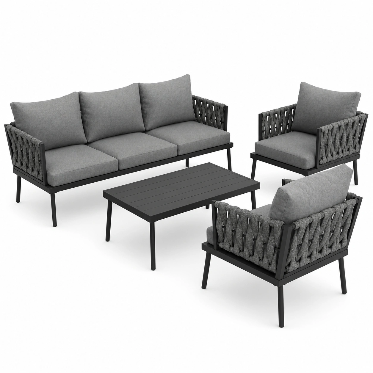 4-teiliges Gartenmobelset mit wetterfestem Geflecht, Sofa und Tisch-Furnobay