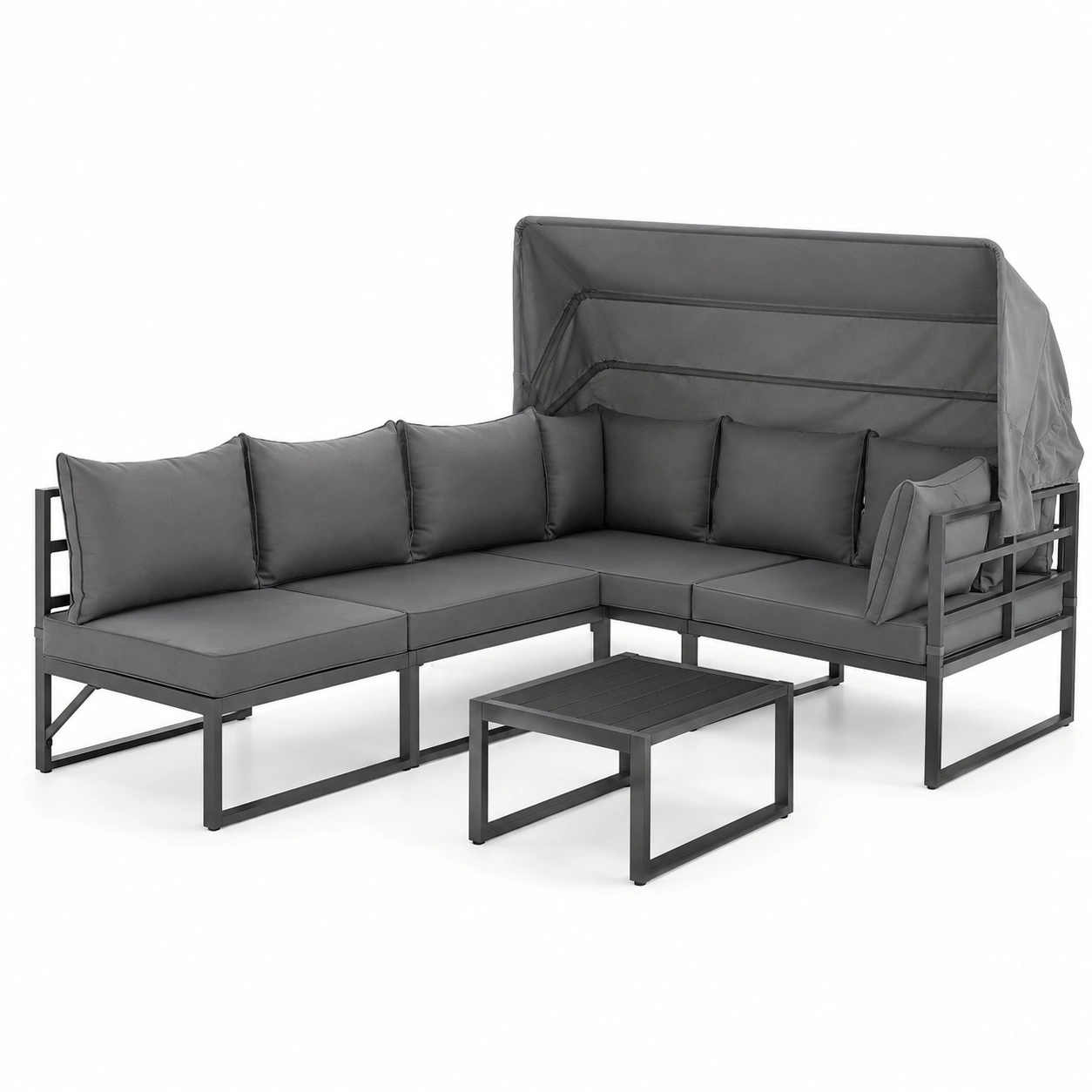 SVITA Maui Gartenlounge-Set mit Baldhin, Strandkorb und Sonneninsel, Stahl, Grau-Furnobay