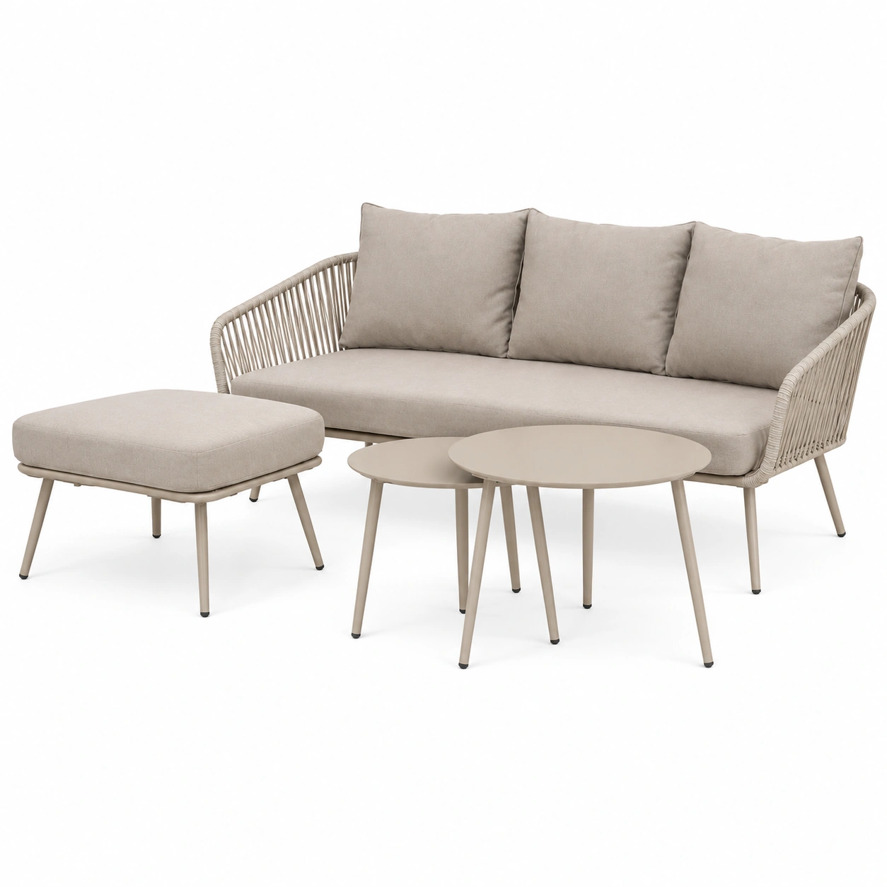 IDIMEX Gartenlounge Mykonos, Dreisitzer Sofa-Set mit Hocker und Tisch, Champagner/Beige, Wetterfest und Wasserabweisend-Furnobay