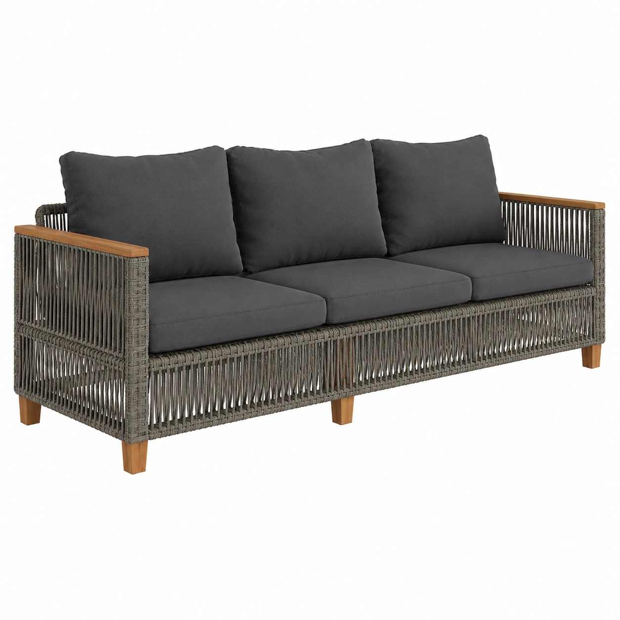 Modulares 3-Sitzer Gartensofa mit Kissen, Loungesessel aus grauem Poly-Rattan fur Terrasse-Furnobay