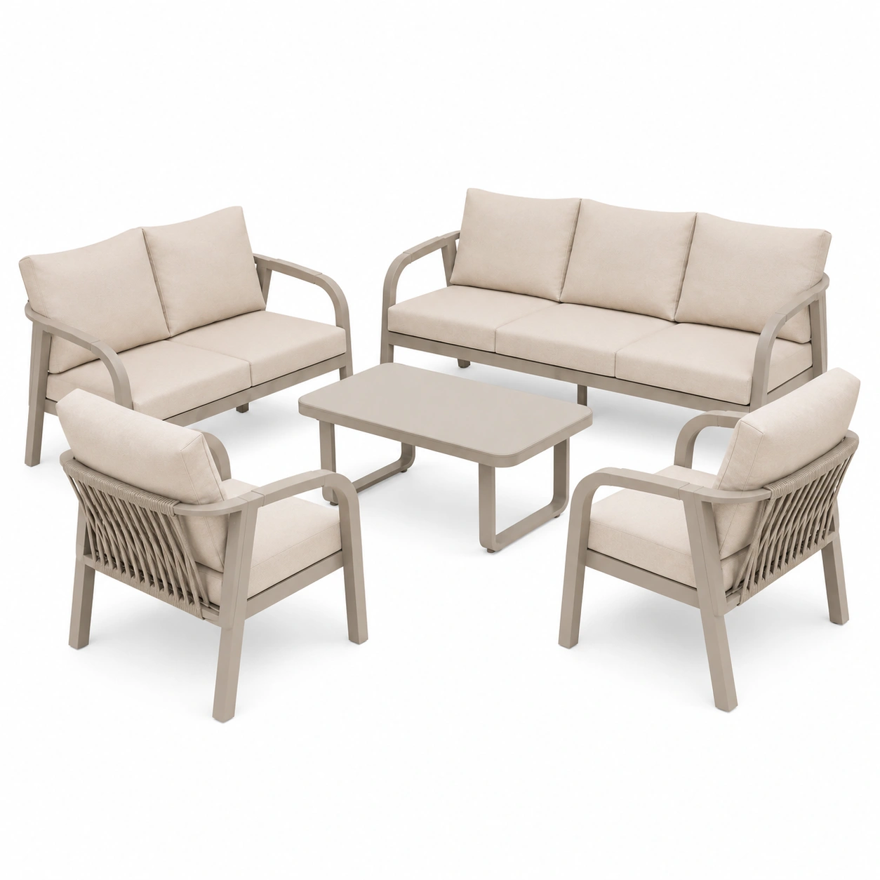 7-onen Gartenmobelset, Outdoor Lounge mit Sofa, Sesseln und Tisch, Witterubestandig, Beige-Furnobay