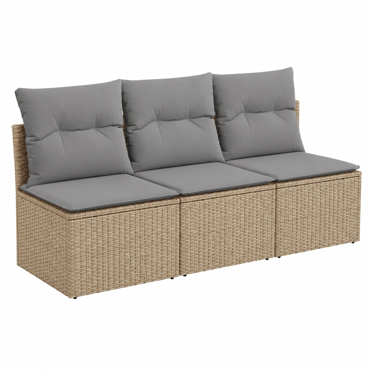 3-Sitzer Gartensofa mit Kissen und Stauraum, Poly Rattan, Beige-Furnobay