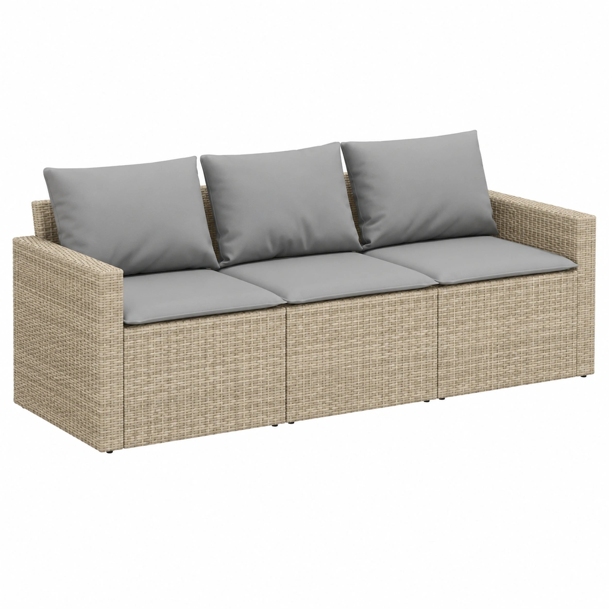 3-Sitzer Gartensofa aus Beige Polyrattan mit Kissen fur Terrasse und Bon-Furnobay