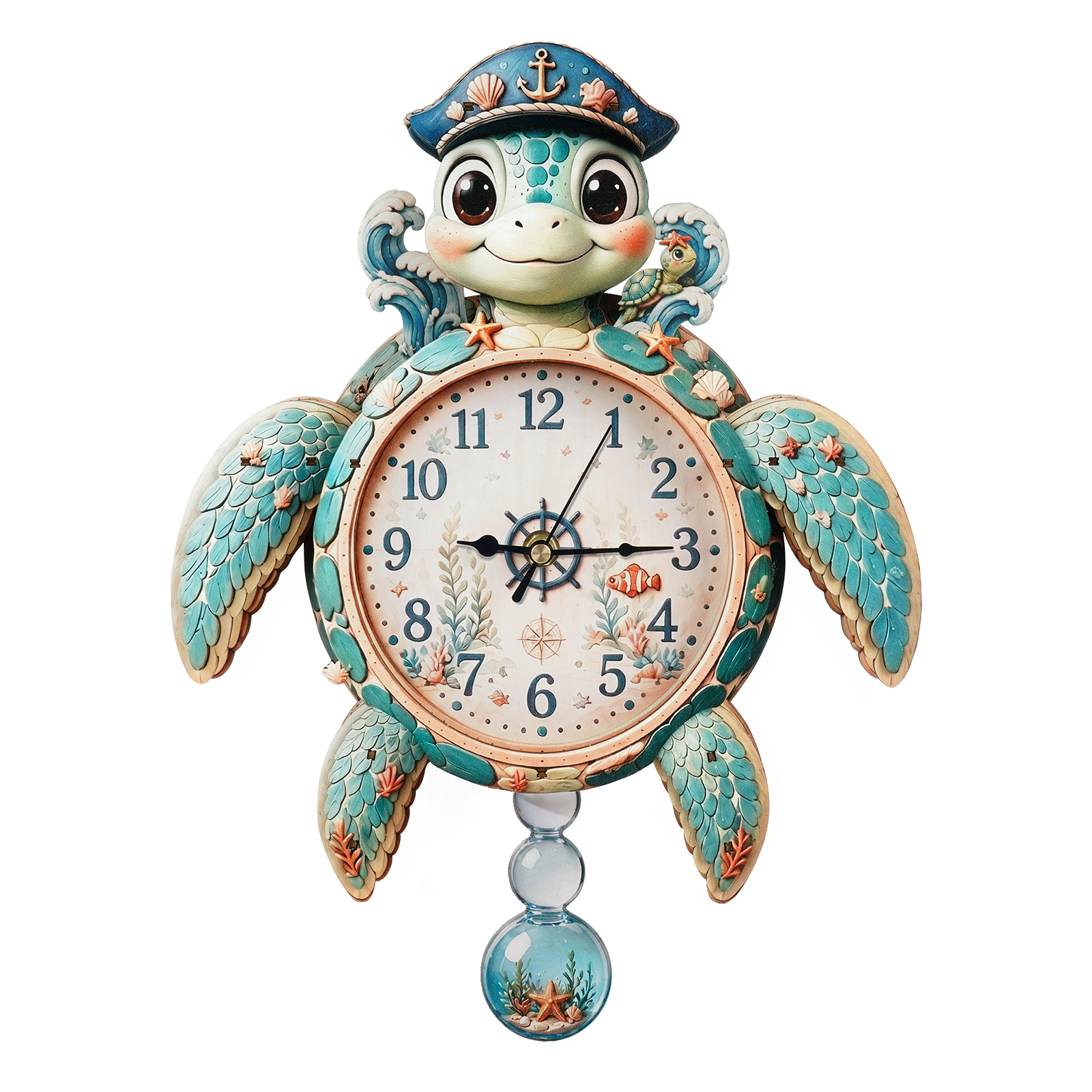 Surfing Turtle - 3D Decorative Wall & Desk Clock