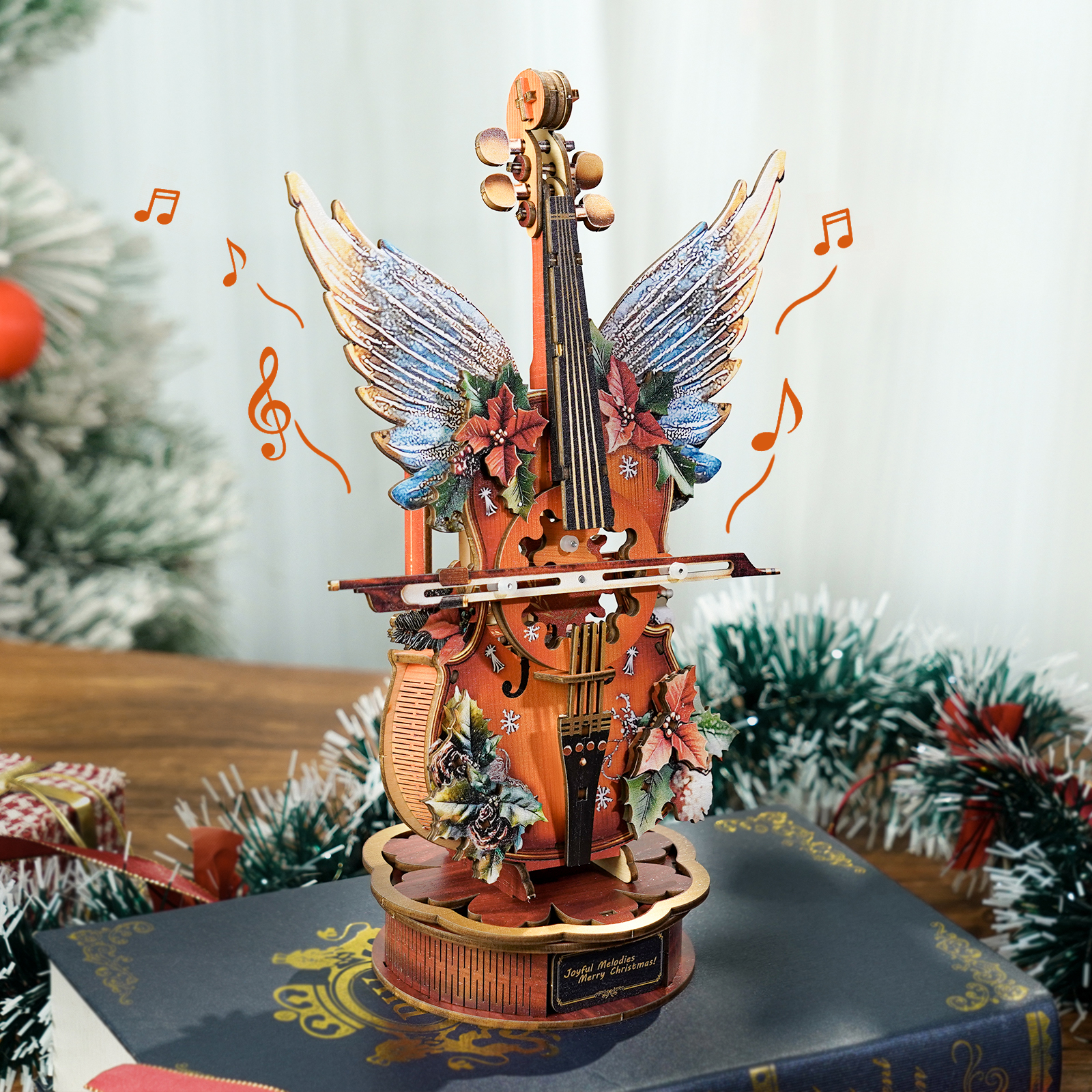 Christmas Holly Cello - 3D Wooden Music Box DIY Kit