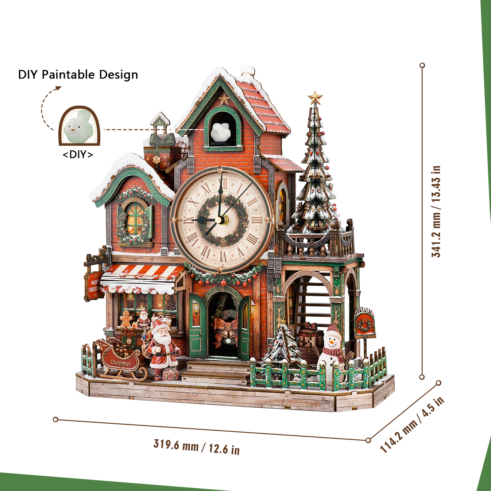 Christmas Cabin - 3D Wooden Cuckoo Clock