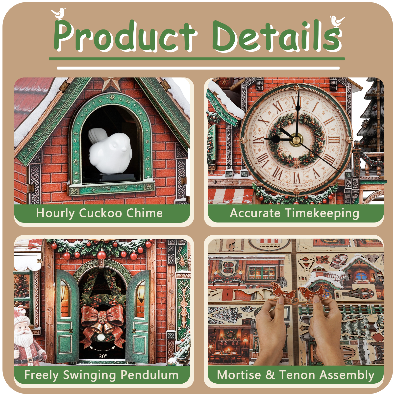 Christmas Cabin - 3D Wooden Cuckoo Clock