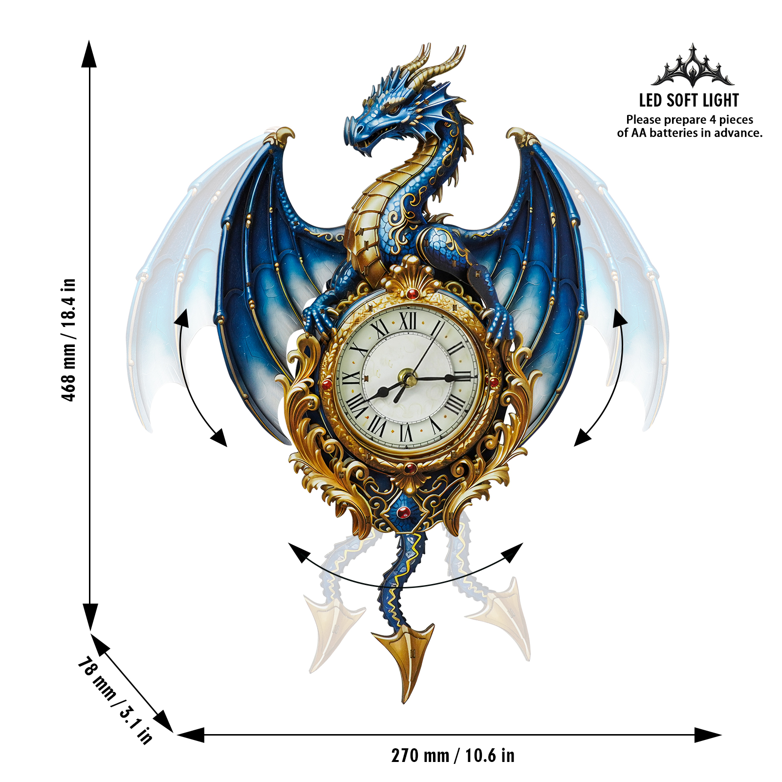 Roaring Dragon - 3D Animated Chime Clock