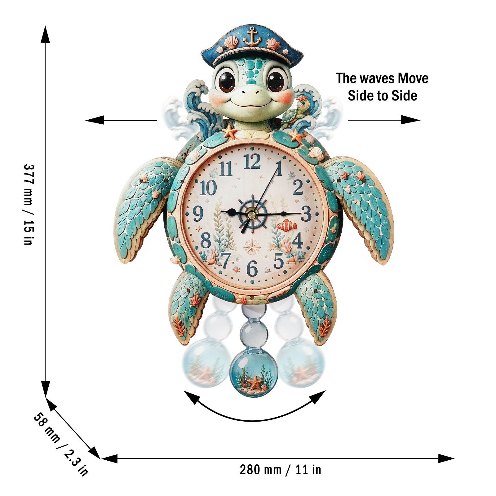 Surfing Turtle - 3D Decorative Wall & Desk Clock