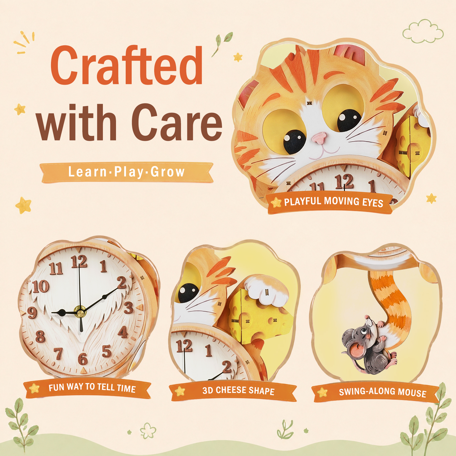 Greedy Cat - 3D Decorative Wall & Desk Clock
