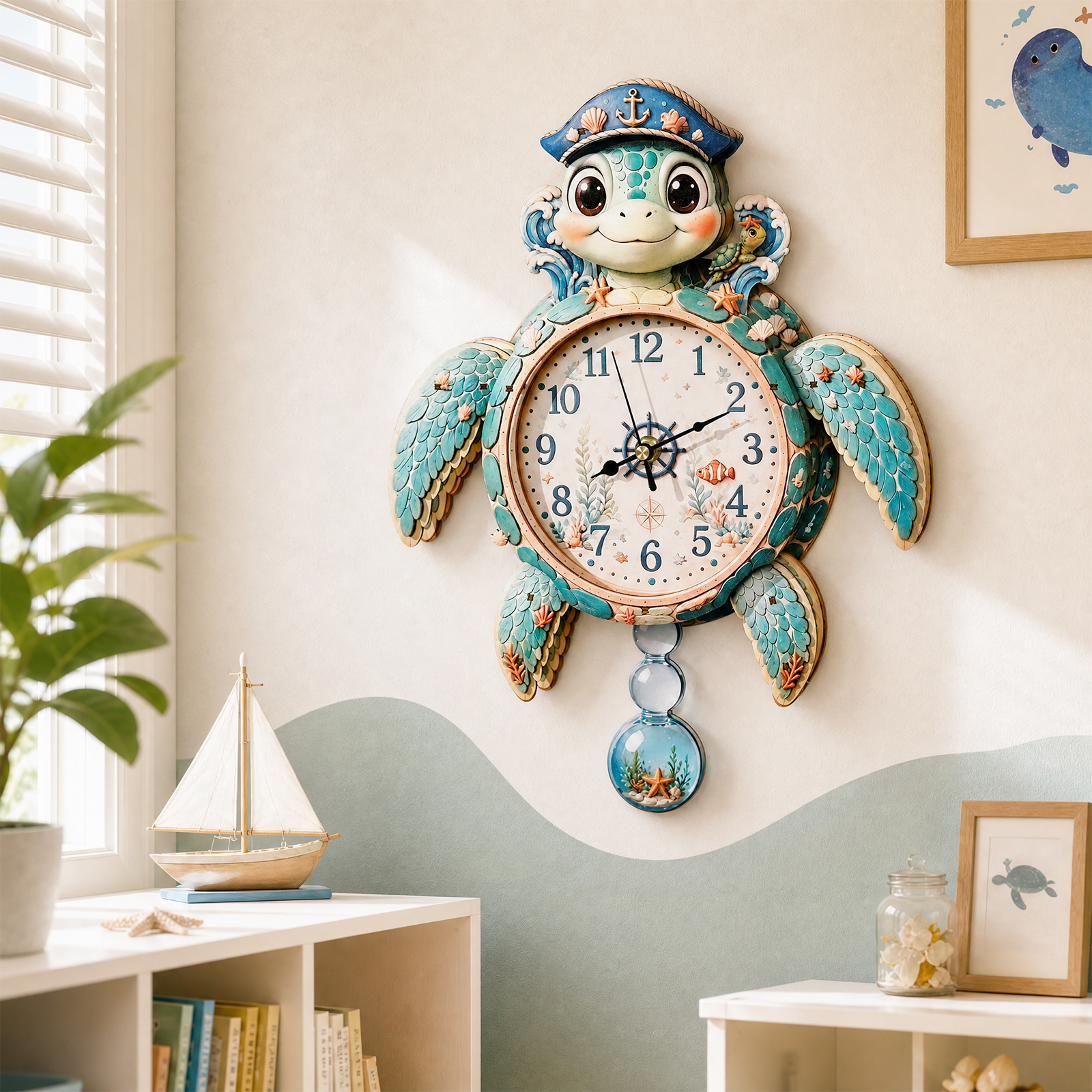 Surfing Turtle - 3D Decorative Wall & Desk Clock