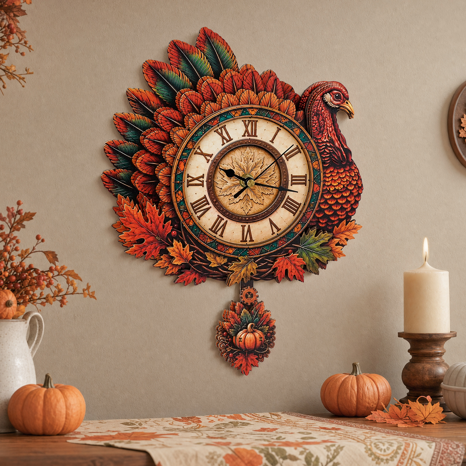 Whimsical Turkey - 3D Decorative Wall & Desk Clock