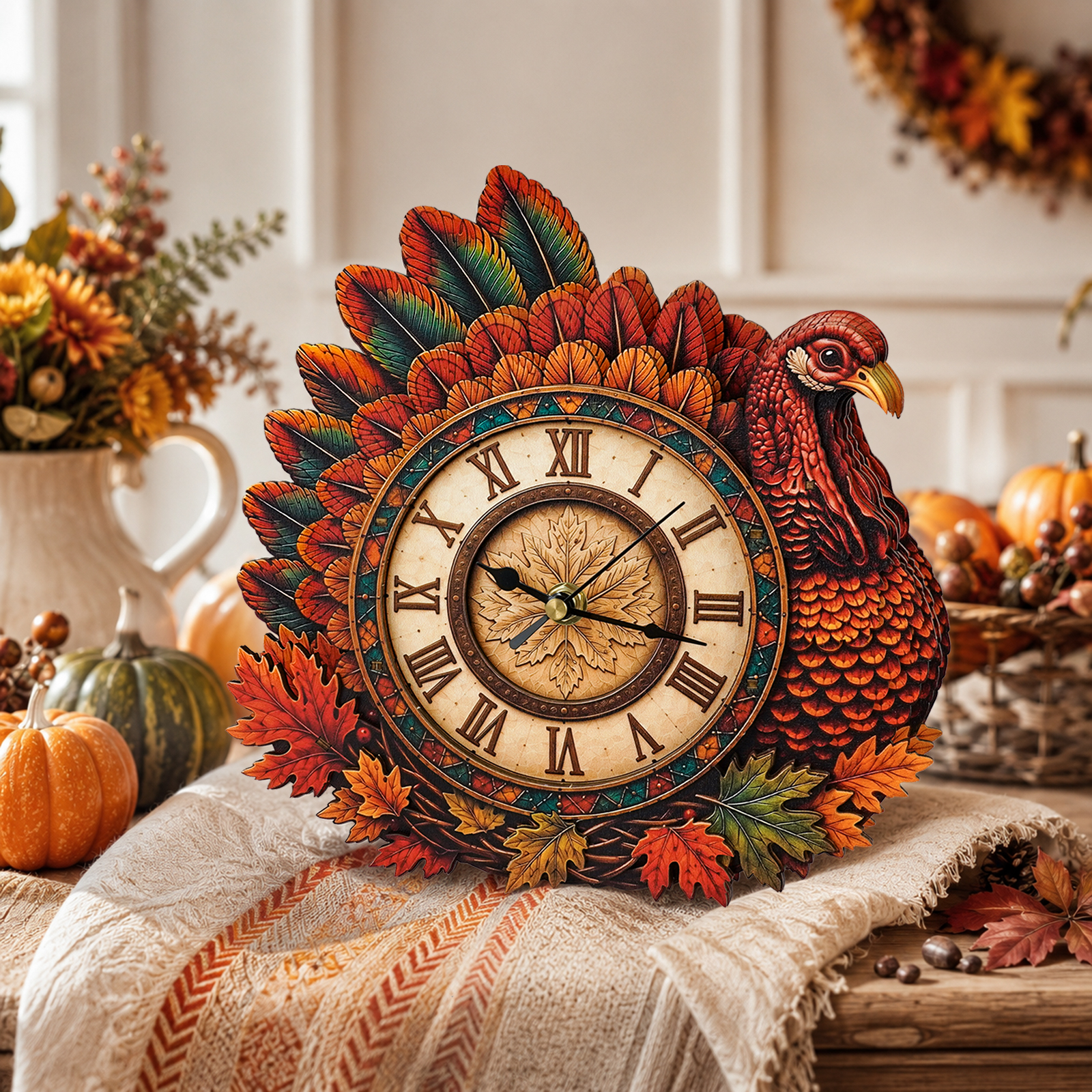 Whimsical Turkey - 3D Decorative Wall & Desk Clock