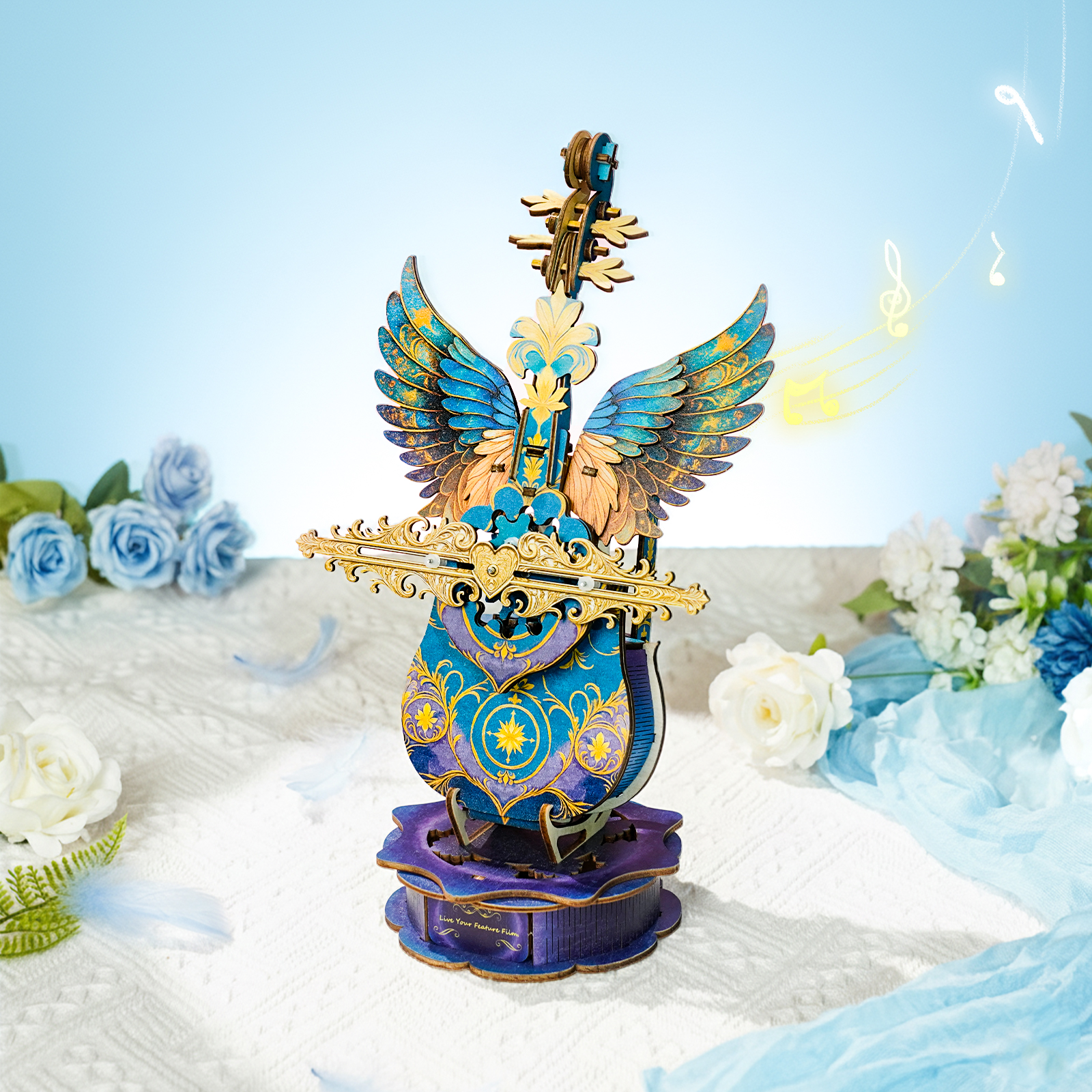 Blue Feather Cello - 3D Wooden Music Box DIY Kit