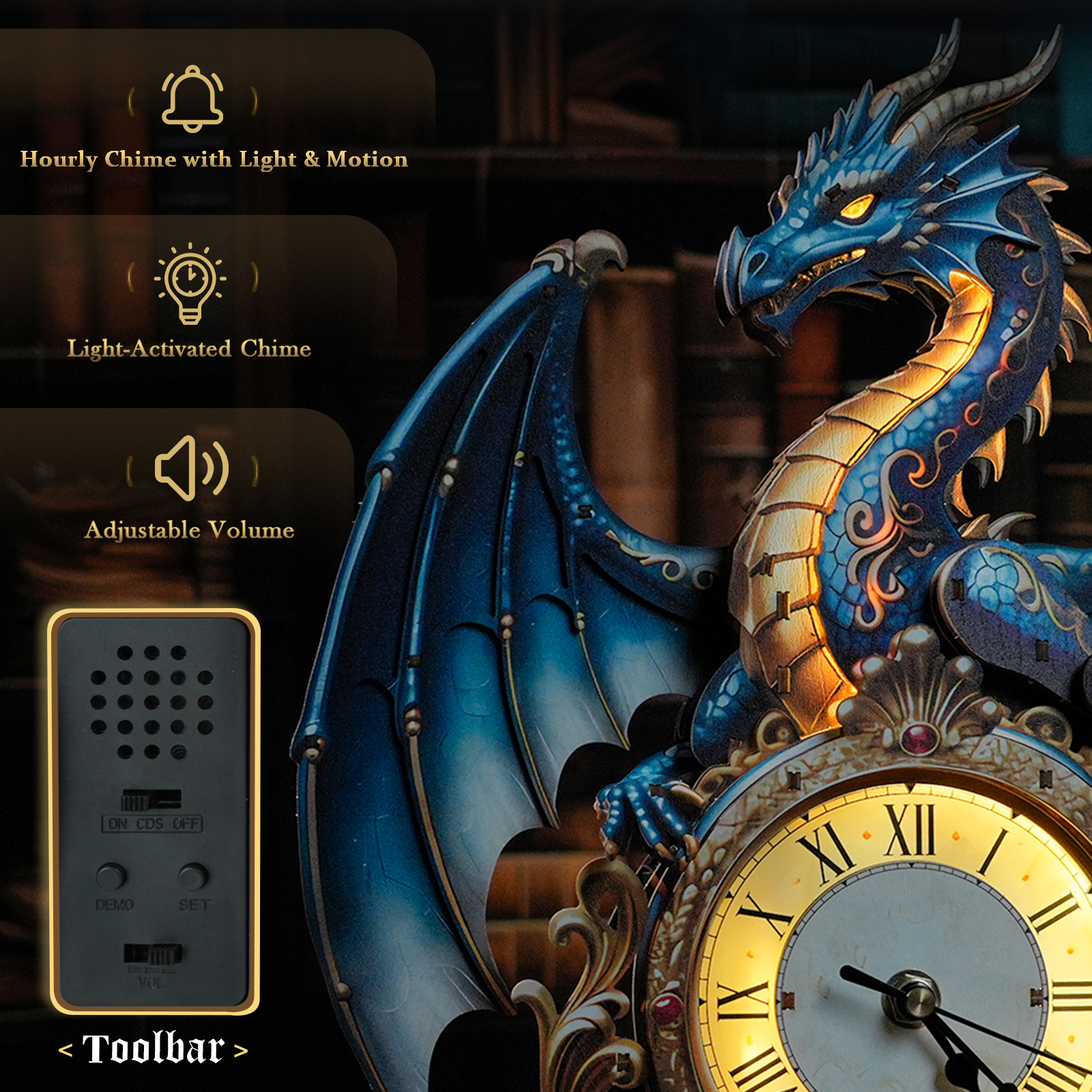 Roaring Dragon - 3D Animated Chime Clock