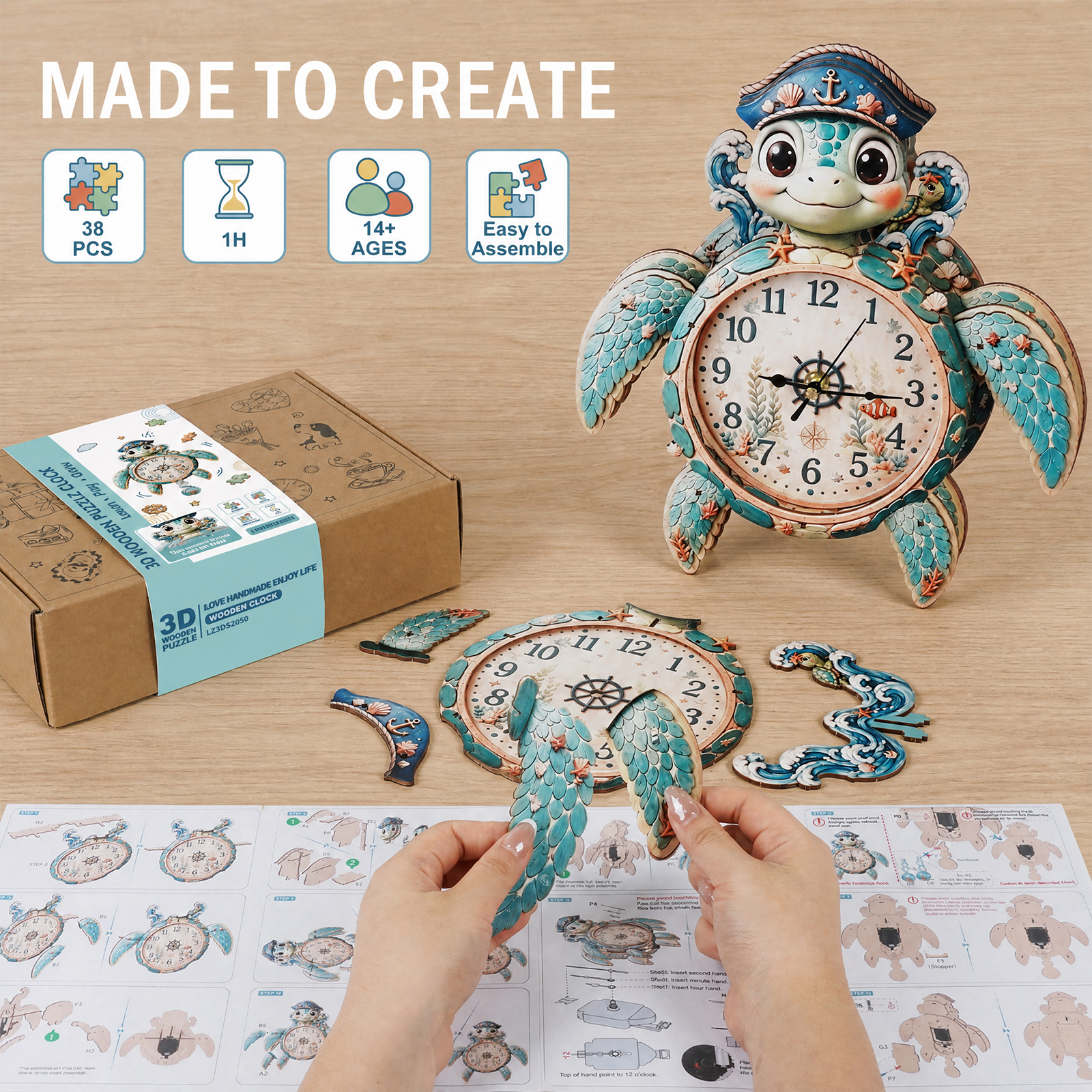 Surfing Turtle - 3D Decorative Wall & Desk Clock