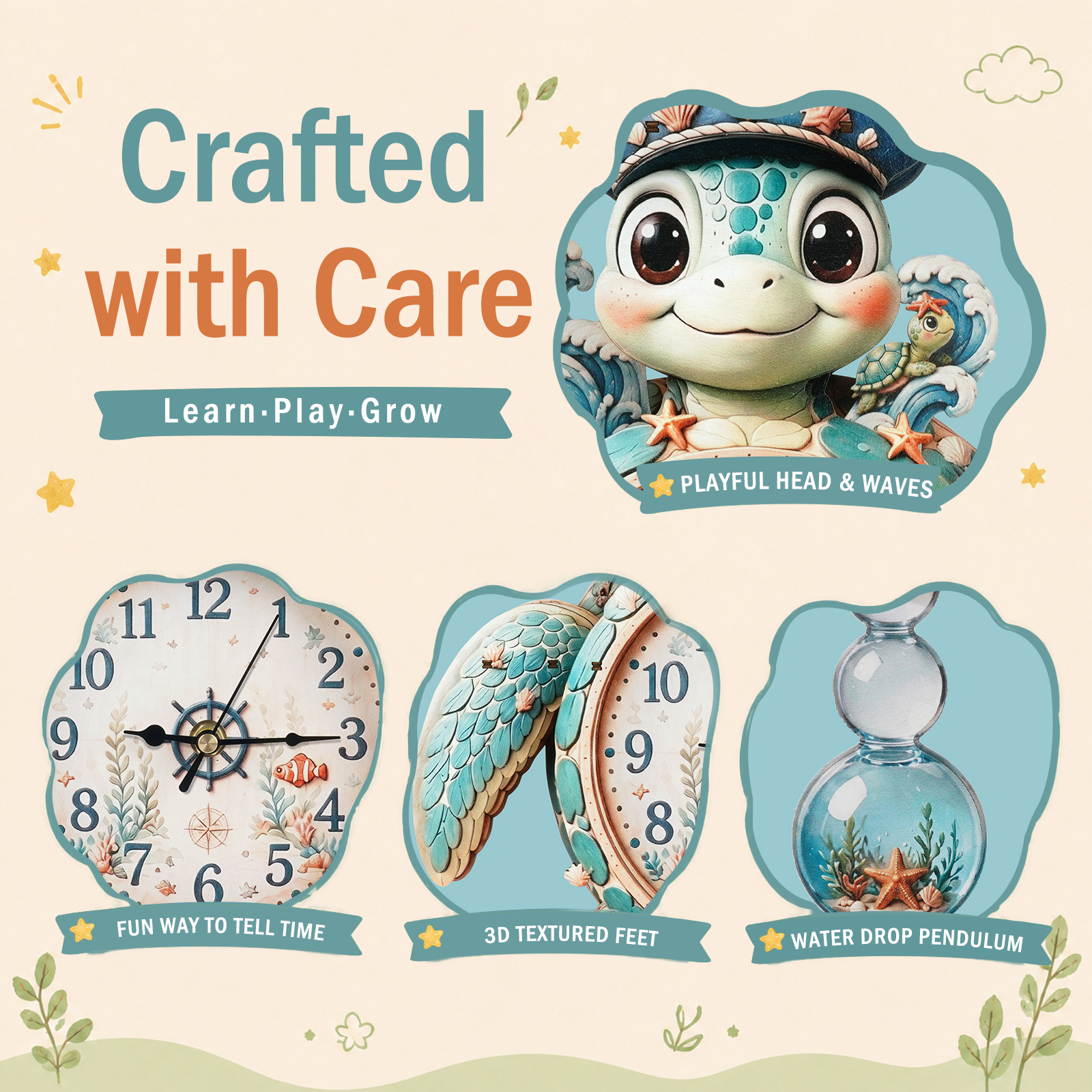 Surfing Turtle - 3D Decorative Wall & Desk Clock