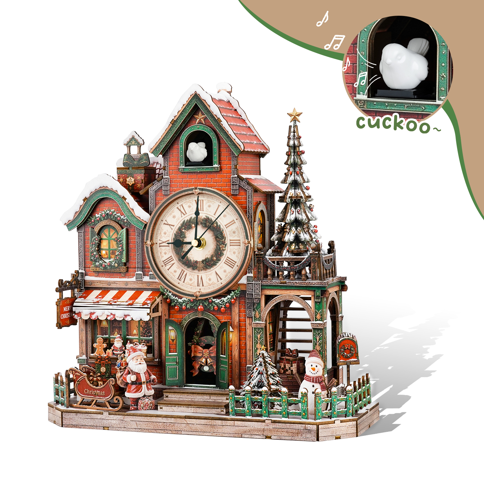 Christmas Cabin - 3D Wooden Cuckoo Clock