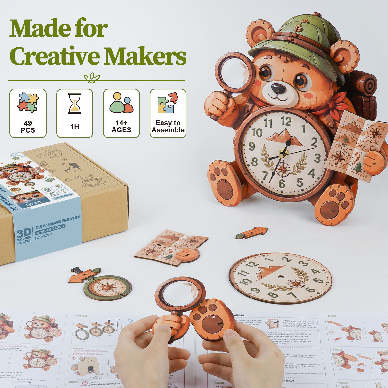 Explorer Bear - 3D Decorative Wall & Desk Clock