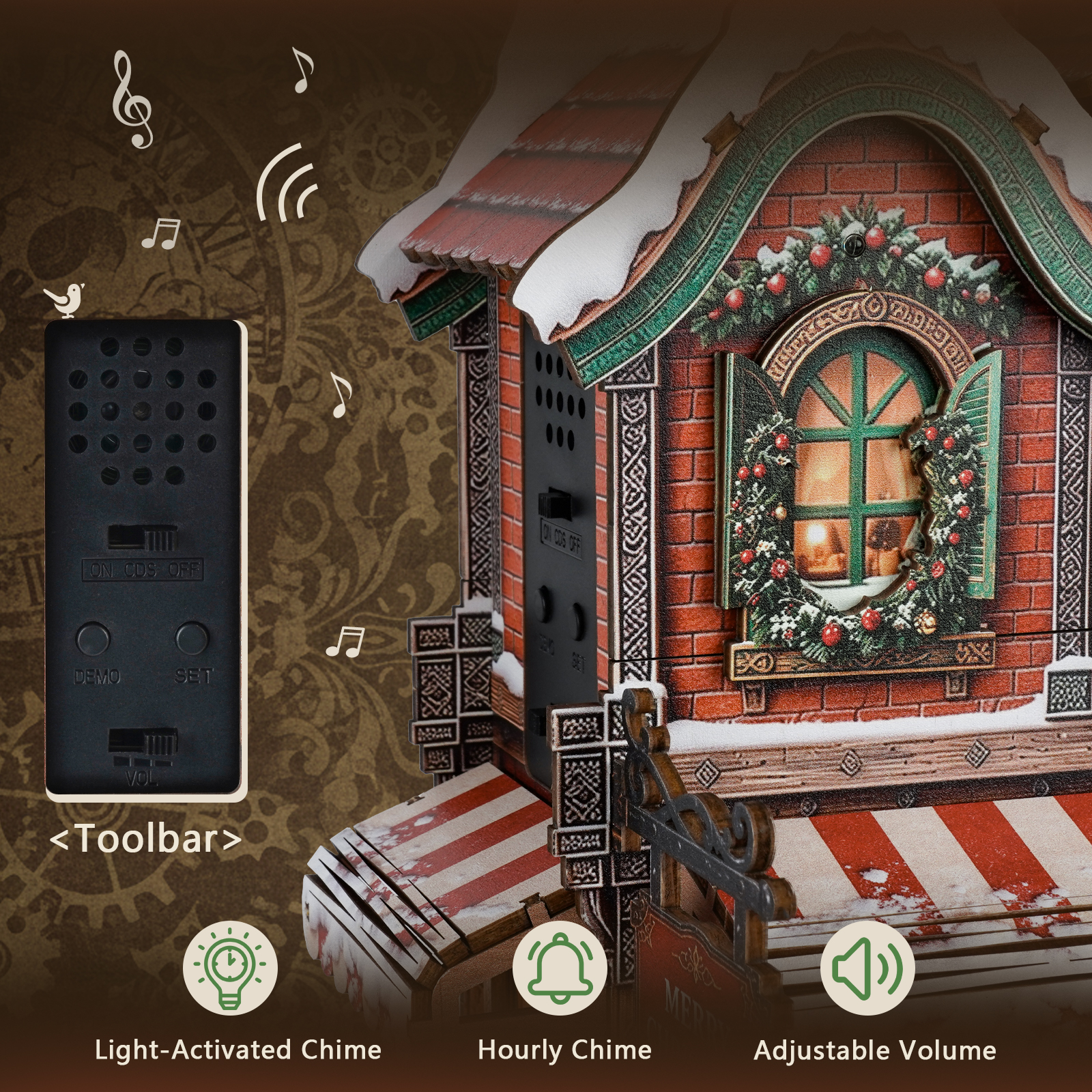 Christmas Cabin - 3D Wooden Cuckoo Clock