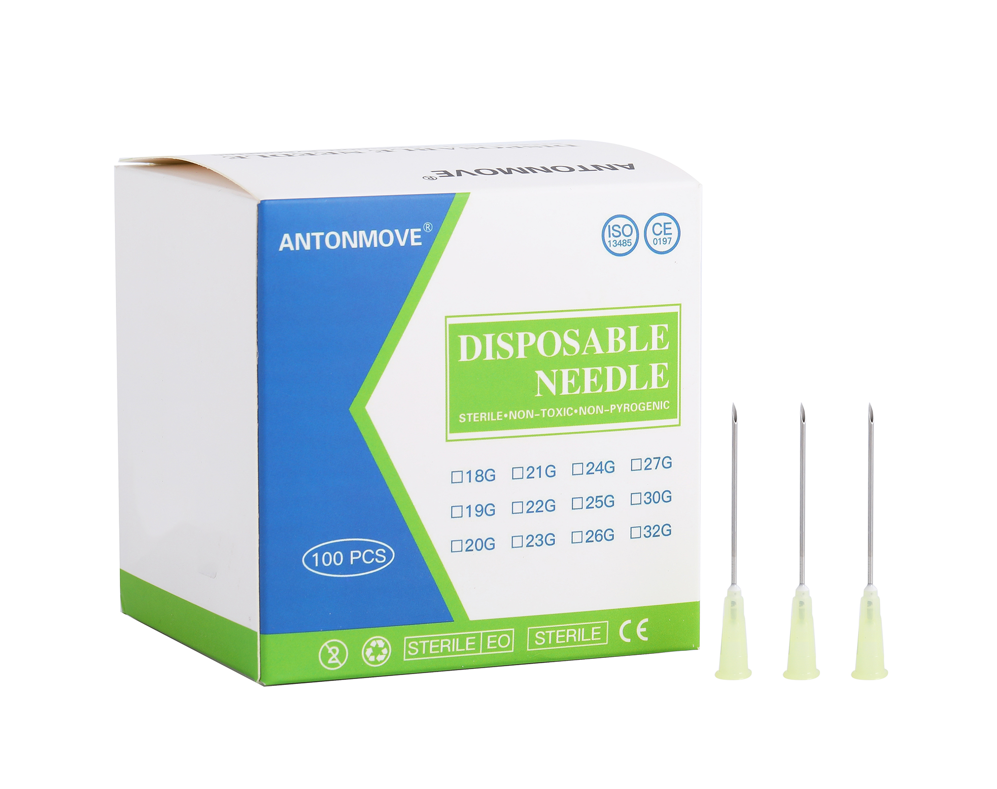 ANTONMOVE 19G 38mm Sterile Needles Box - 100pcs per Box