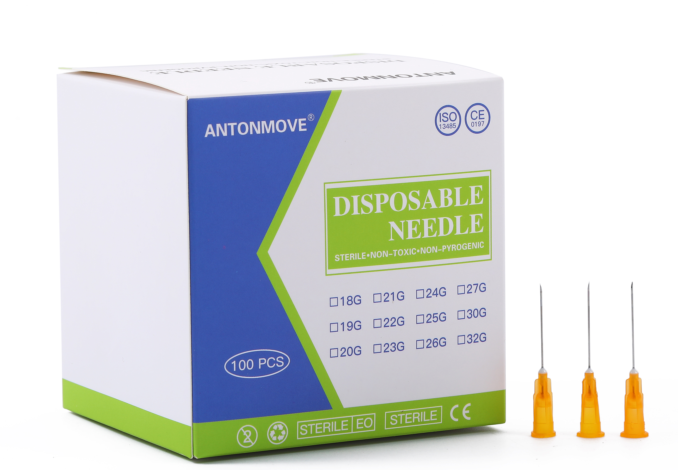 ANTONMOVE 25G Sterile Needles Box Packaging - 100pcs per Box