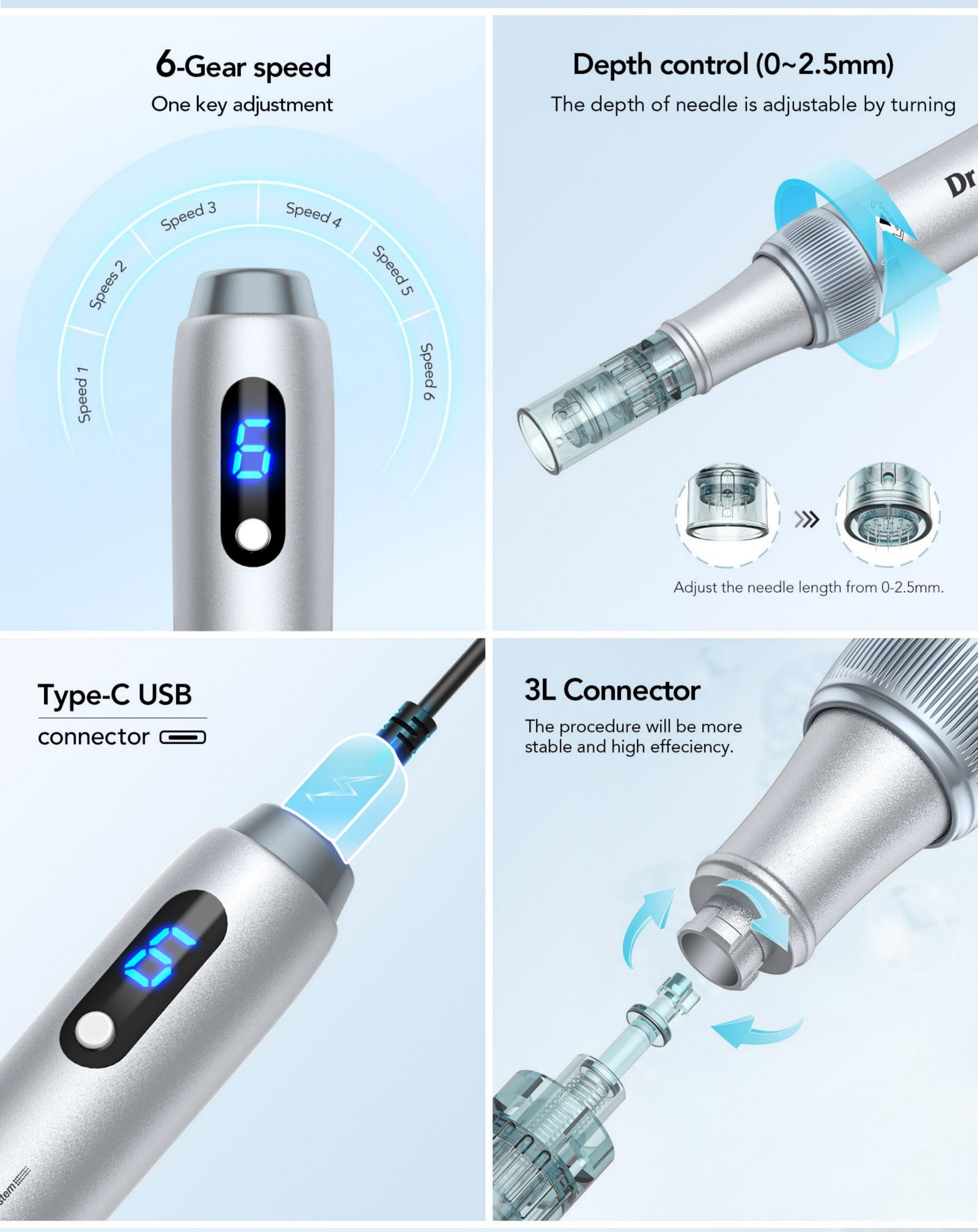 Dr Pen M7S Microneedling Pen with 12pcs Replacement Microneedles For Home Use