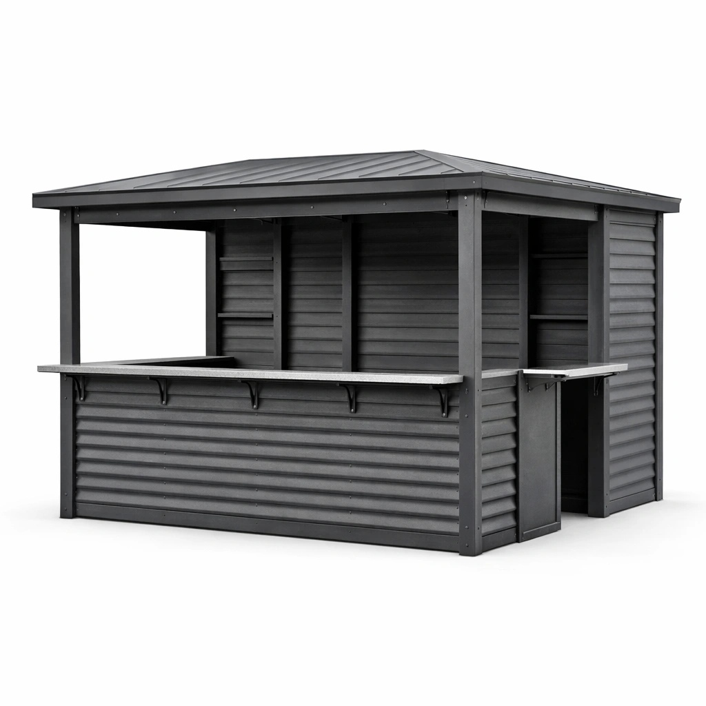 Gartenpavillon aus verzinktem Stahl mit Bartheke Grau-COZYOLUME