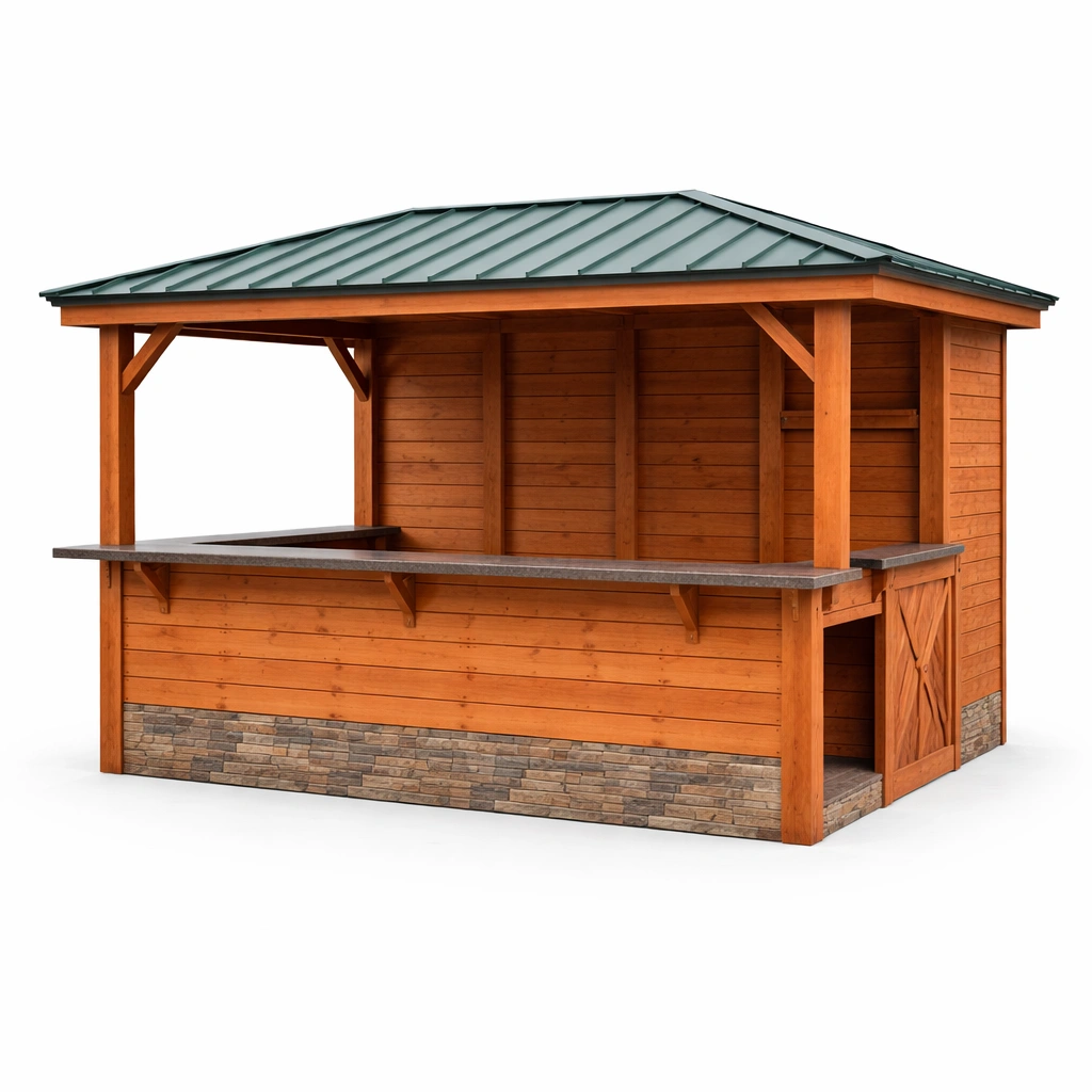 Gartenkiosk aus Holz mit Stahl und Kunststein-COZYOLUME