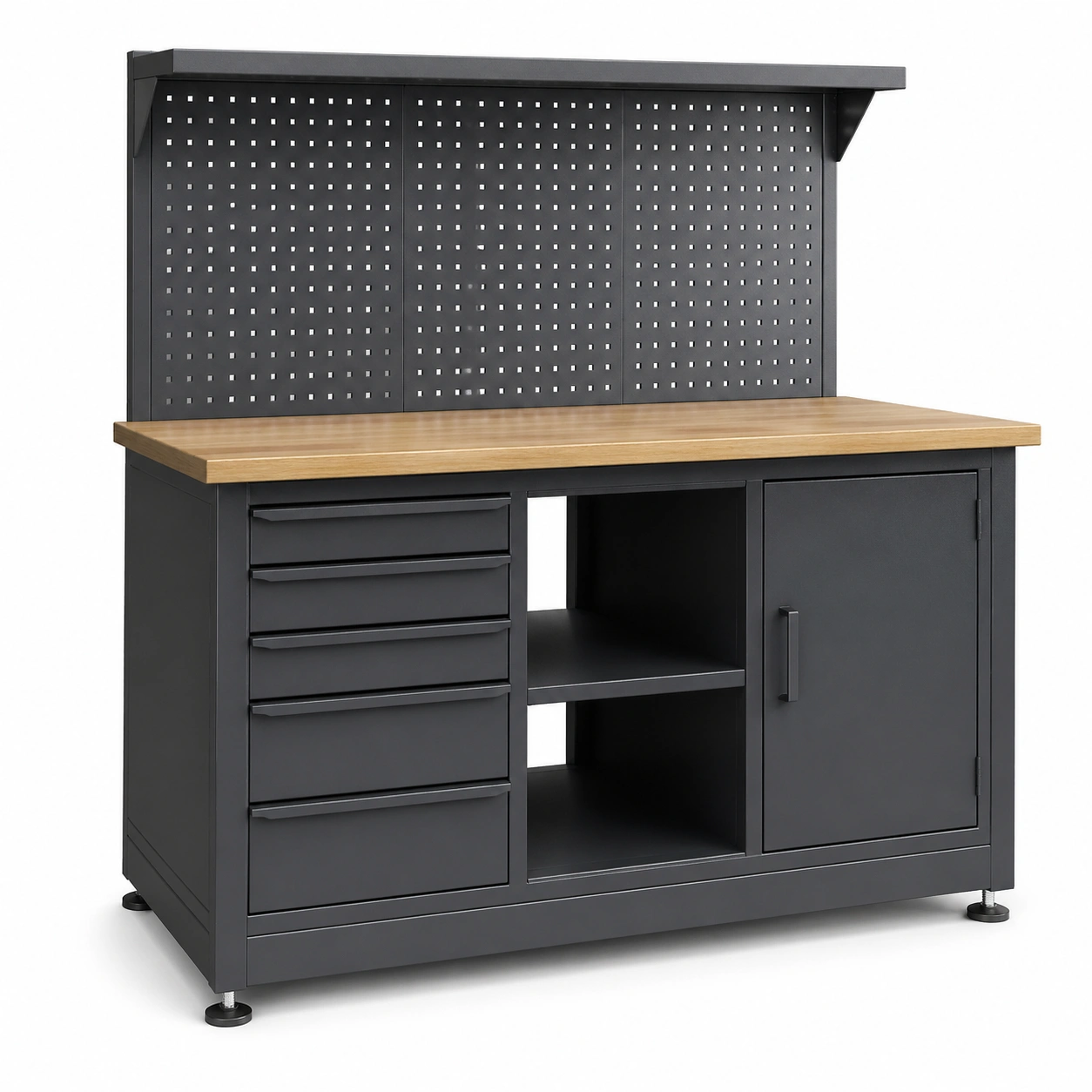 Werkbank mit holzplatte und metallgestell in grau-COZYOLUME