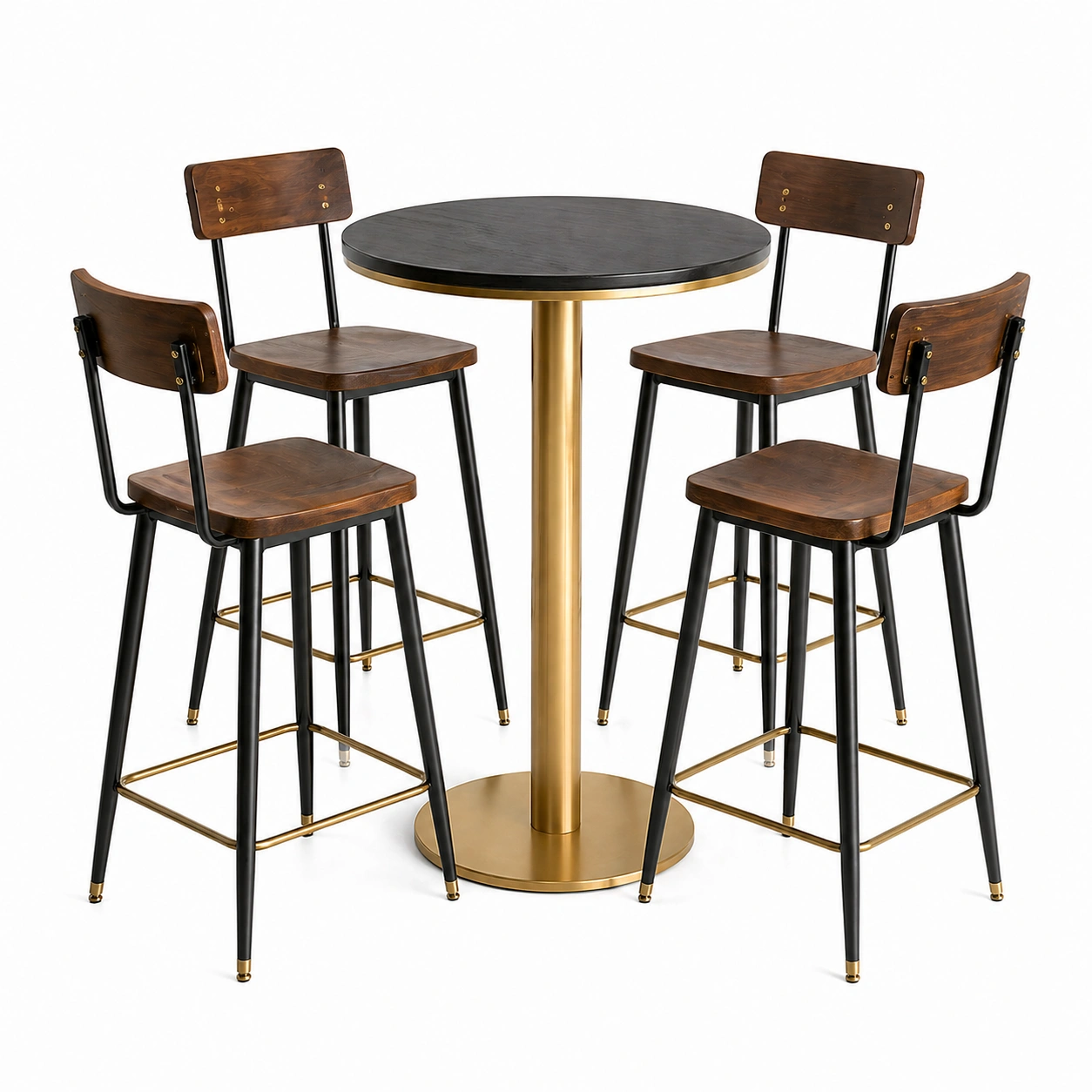 Bar-set holz metall rund schwarz gold-COZYOLUME