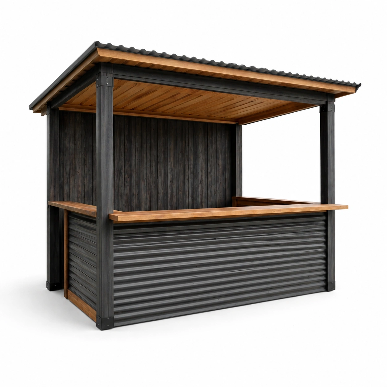 Barpavillon gartenbar holz metall schwarz/natur 220x160x230cm-COZYOLUME