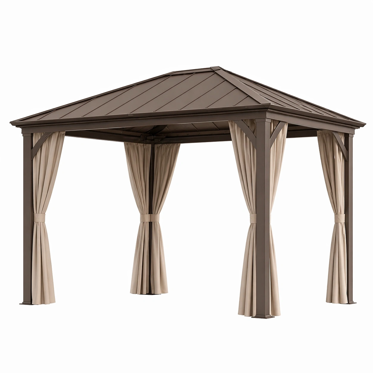 Rechteckiger Pavillon aus Aluminium mit Vorhängen in Braun-COZYOLUME