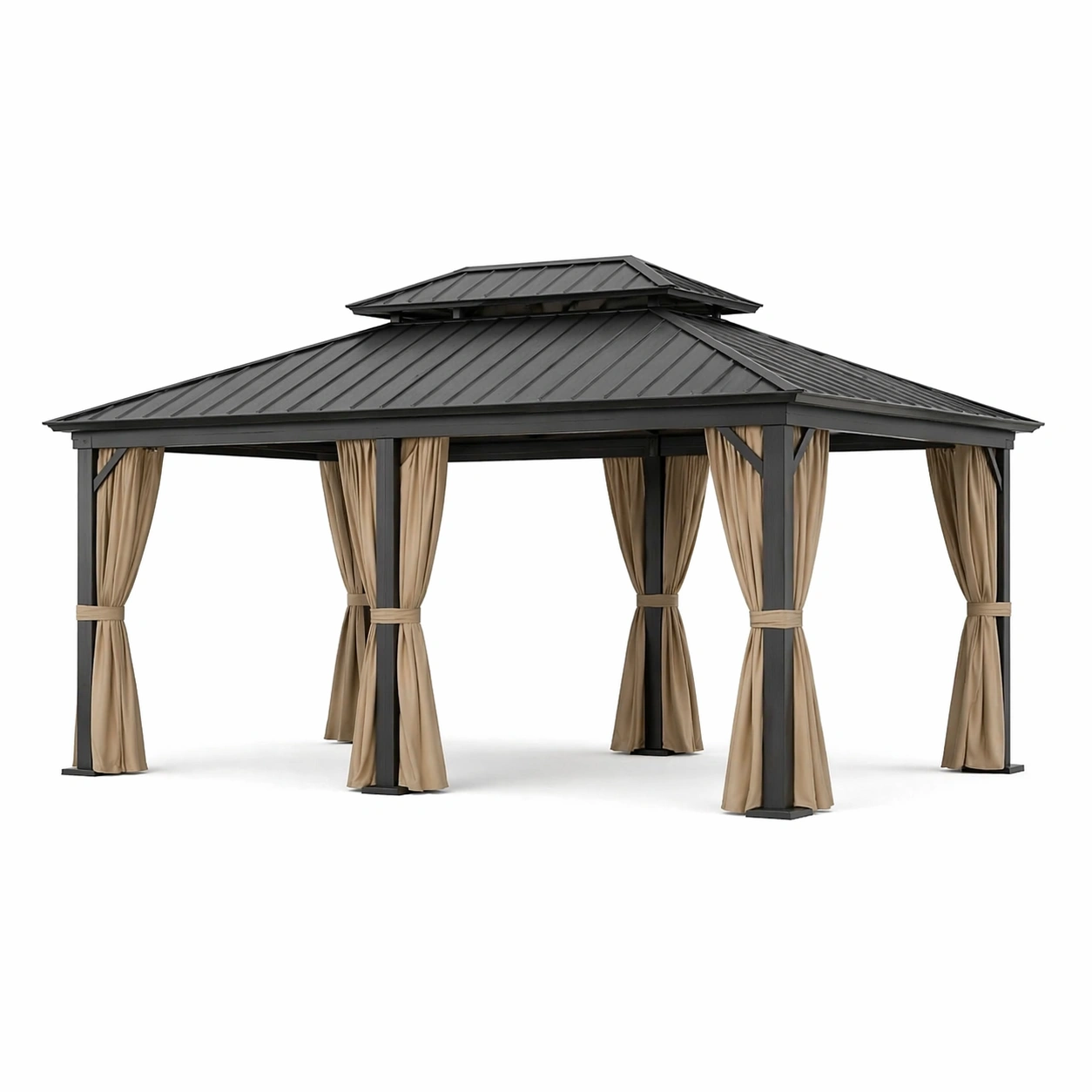 Pavillon Aluminium Stahl Schwarz Doppeltes Dach 400x300 cm-COZYOLUME