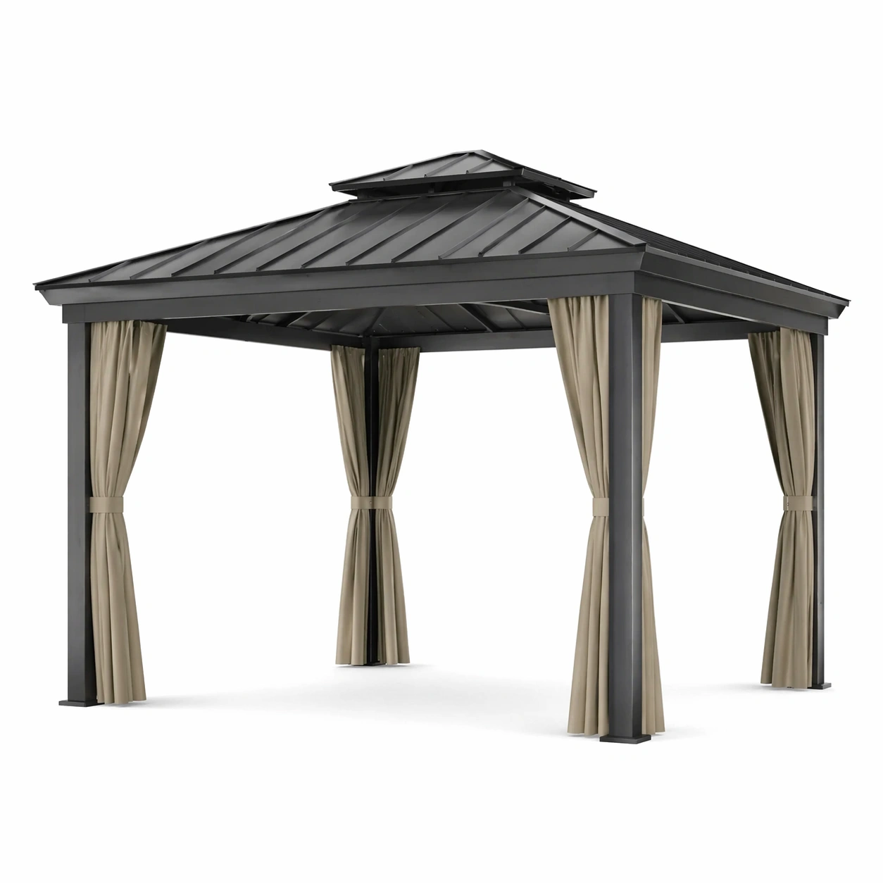 Pavillon aus Aluminium mit Polyester Vorhängen 3x3m Dunkelgrau/Beige-COZYOLUME
