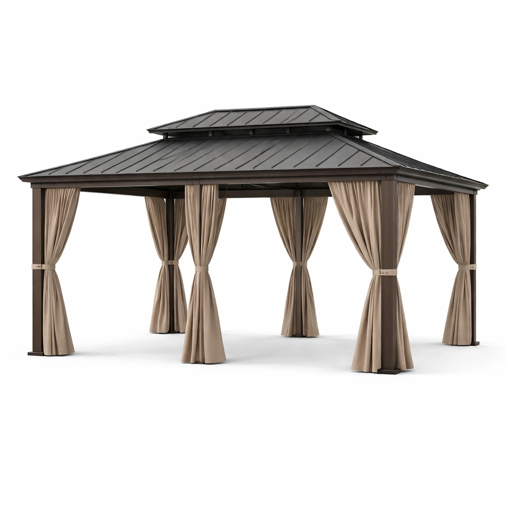 Metallpavillon mit Polyestergewebe Braun/Beige 3x4m-COZYOLUME