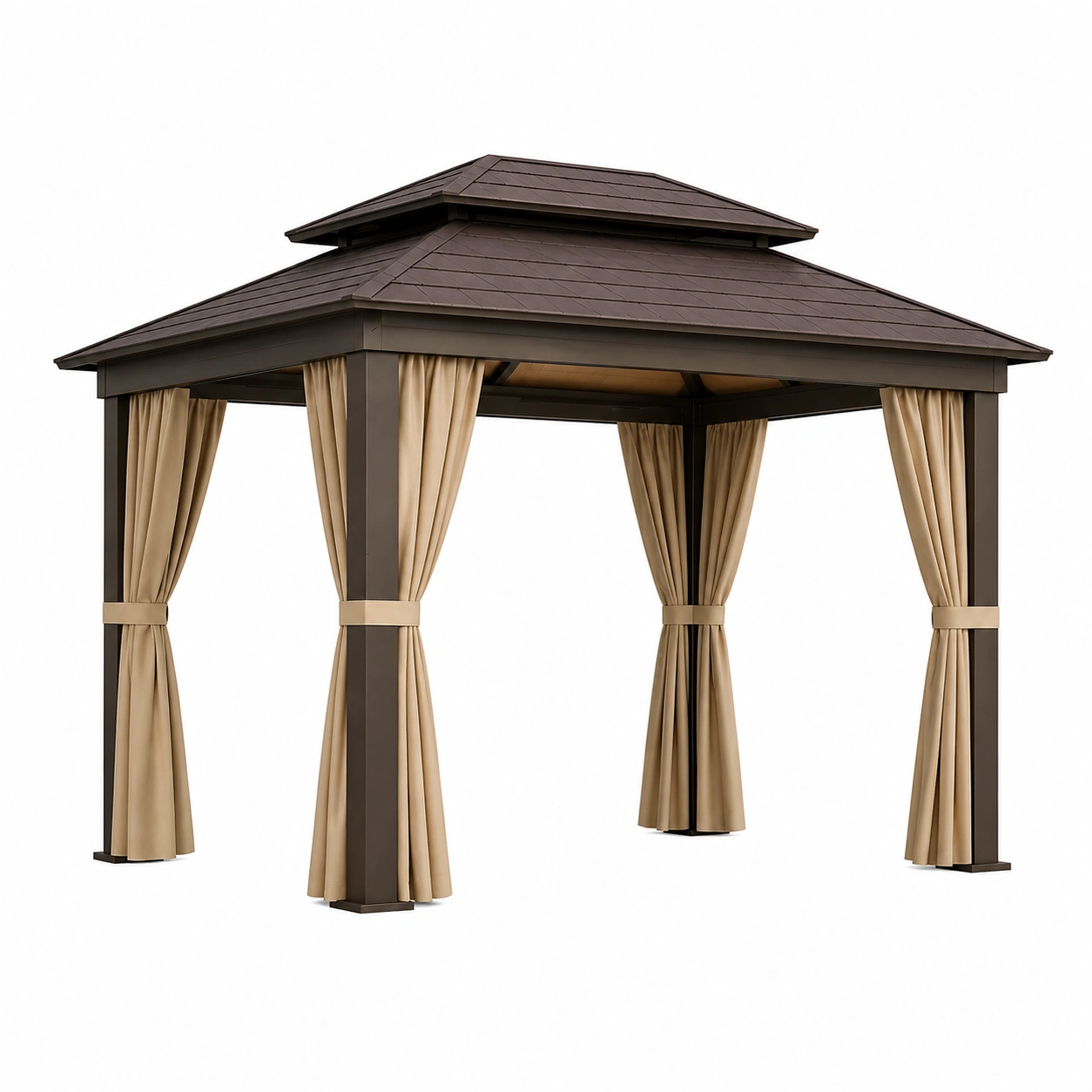 Pavillon rechteckig metall braun mit vorhängen-COZYOLUME