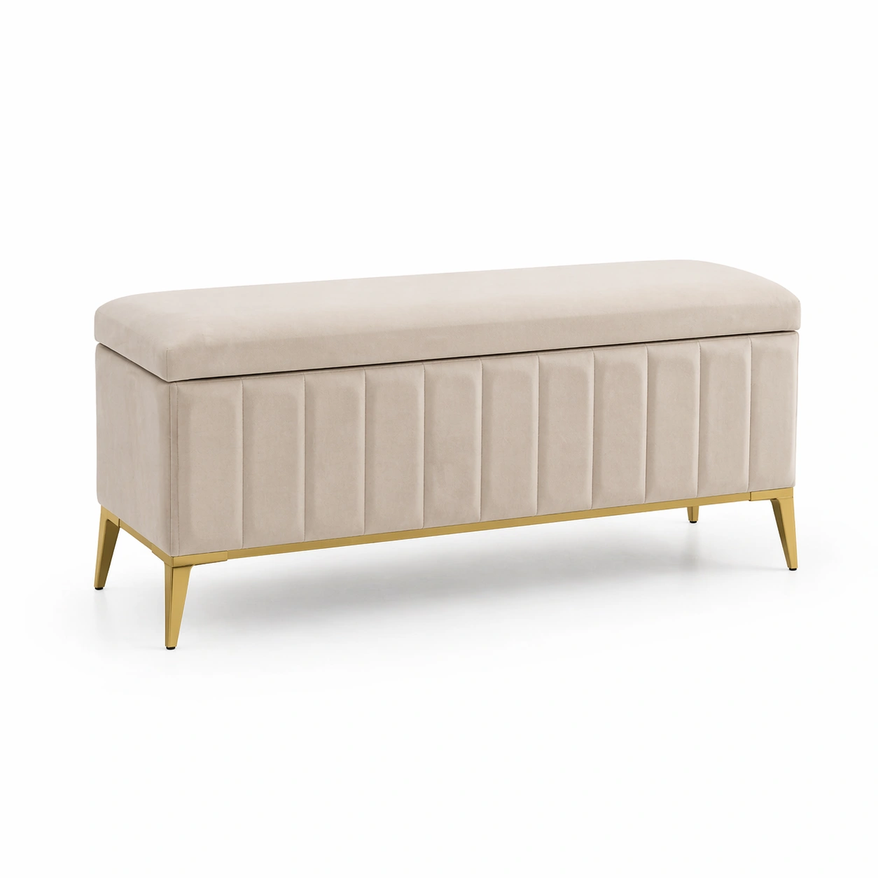 Samt Sitzbank mit Stauraum Beige-COZYOLUME