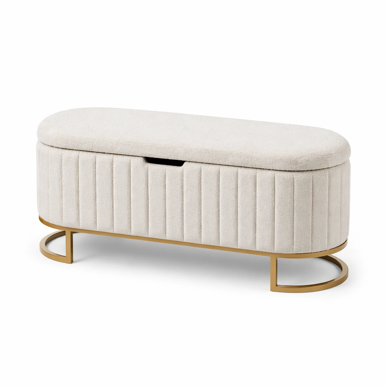 Sitzbank mit Stauraum Creme Stoff Metallgestell 120 cm-COZYOLUME