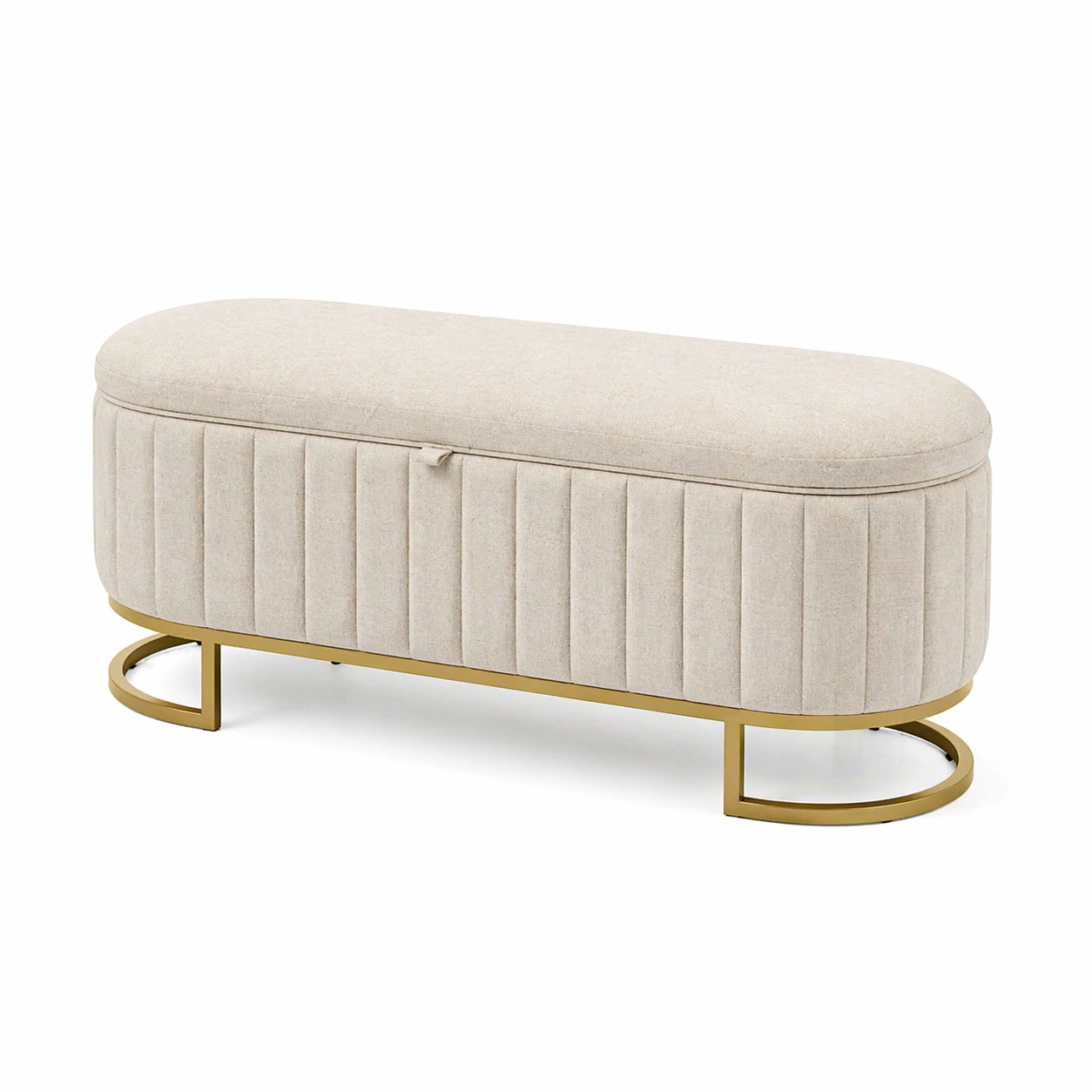 Beige Polsterbank mit Stauraum und Metallbasis-COZYOLUME