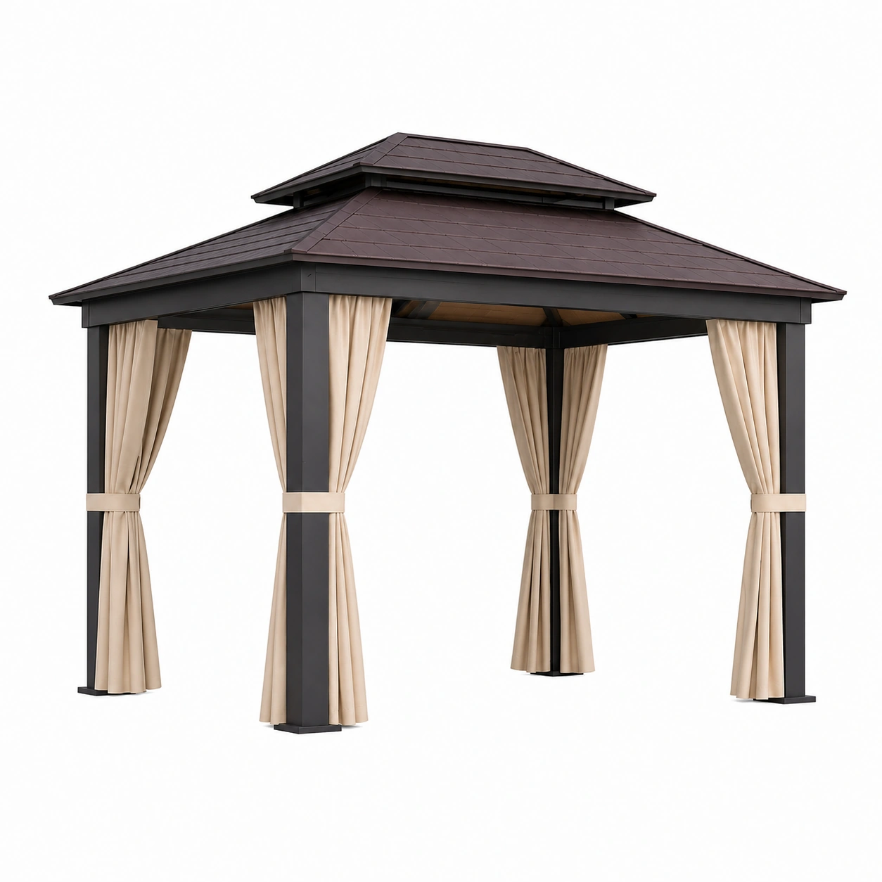 Pavillon garten aluminium dunkelbraun/beige-COZYOLUME