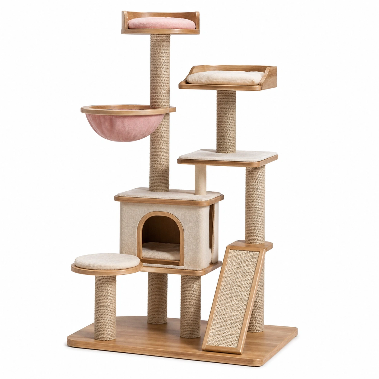 Kratzbaum holz beige/rosa sisal 60x40x130cm-COZYOLUME