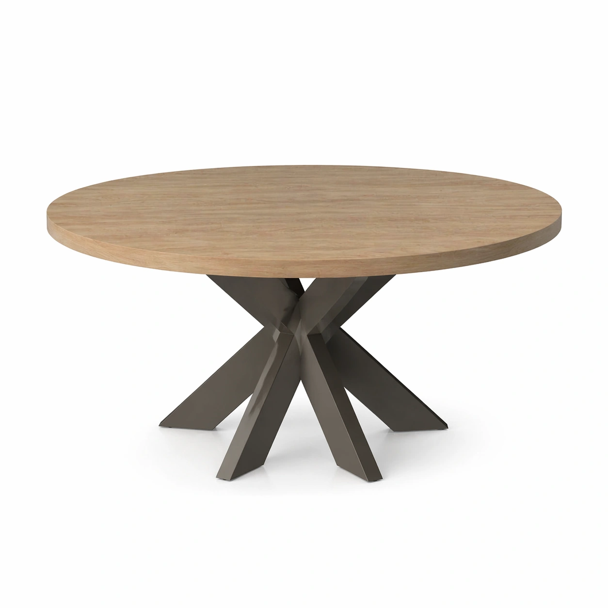 Runder Esstisch aus Eichenholz und Metall, Durchmesser 120 cm, Höhe 75 cm-COZYOLUME