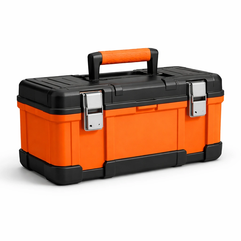 Werkzeugkoffer Kunststoff Metallverschluss Orange Schwarz 52x26x25 cm-COZYOLUME