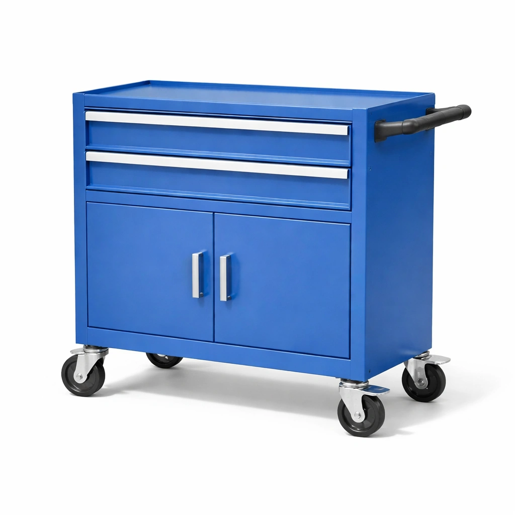 Blauer Stahl Werkstattwagen mit 2 Schubladen 78x43x90 cm-COZYOLUME