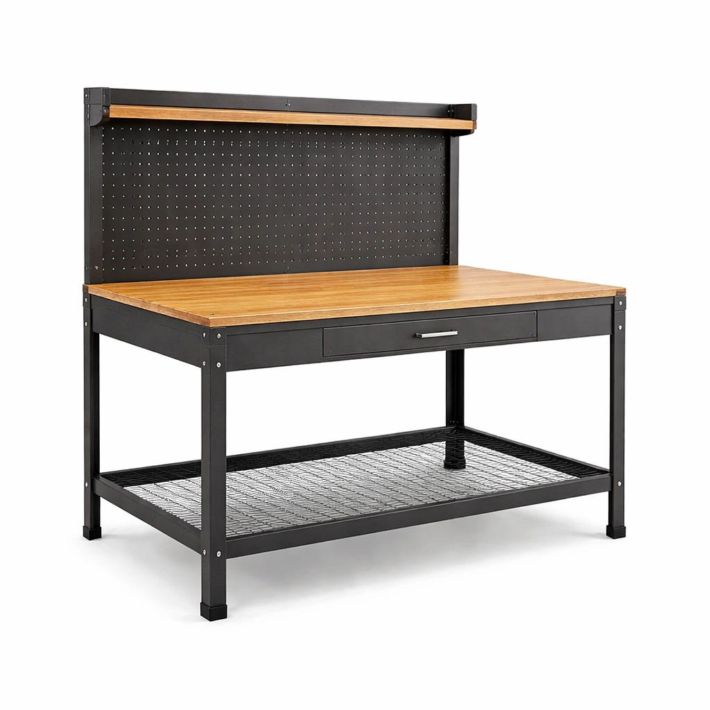 Metall und Holz Werkbank mit Schublade 120x60x150cm-COZYOLUME