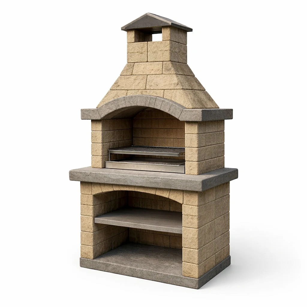 Gartenkamin Grill aus Beton mit Edelstahl-Grillrost Beige 200cm-COZYOLUME