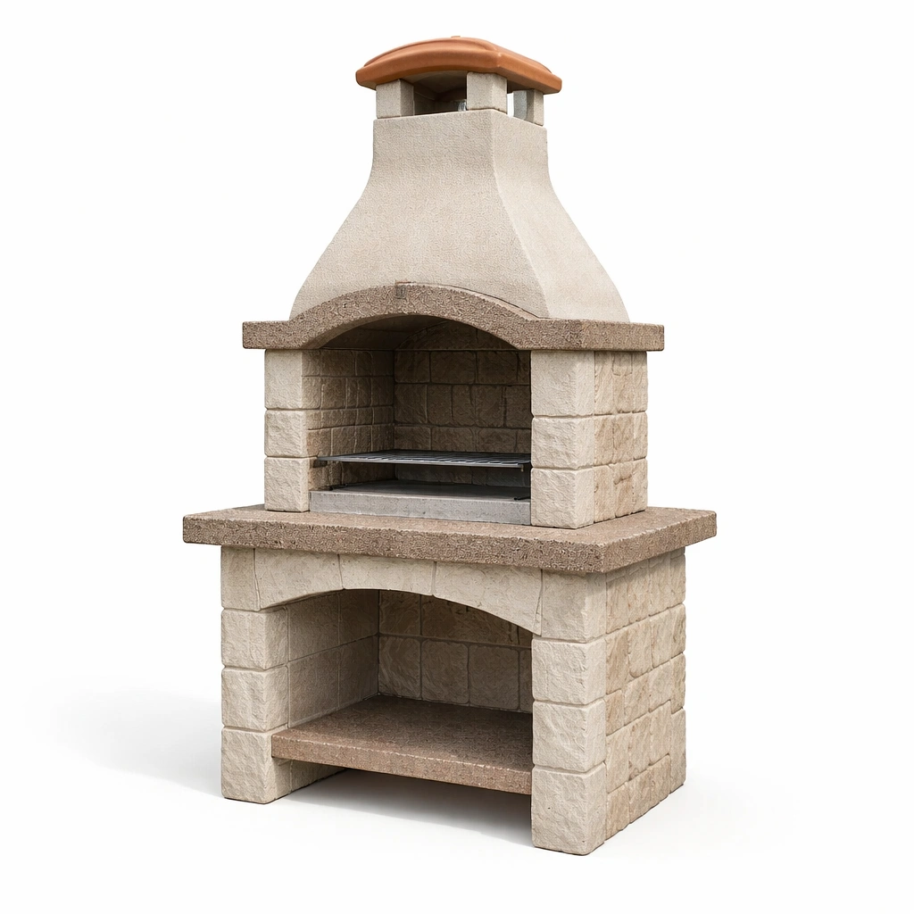 Grillkamin aus Beton und Naturstein, Braun, 200 cm Höhe-COZYOLUME