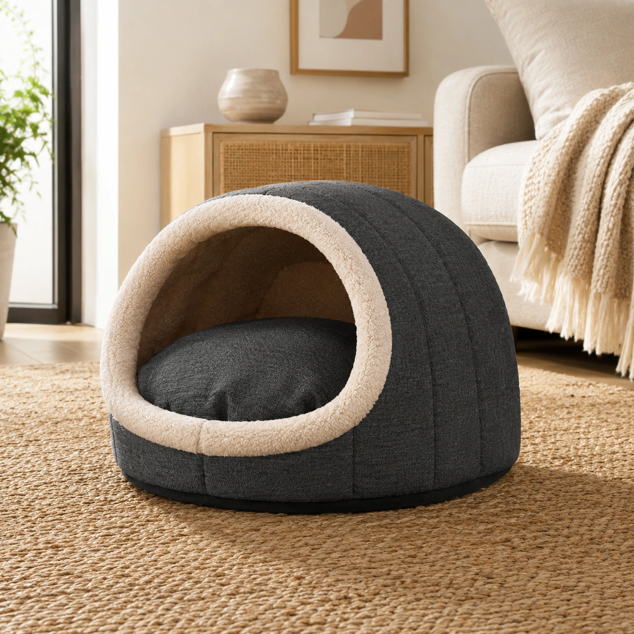 Katzenhohle Kuschelbett – Dunkelgrau